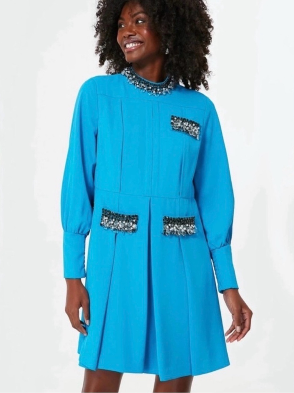 NWT Tuckernuck Blue Hoyt Dress, Embellished Cocktail Mini Dress, size Small